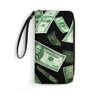 Portafoglio da viaggio da donna ad alta capacità, resistente all'acqua, tasche per documenti d'identità, più scomparti per carte, design con tema denaro con centinaia di banconote da un dollaro, stile