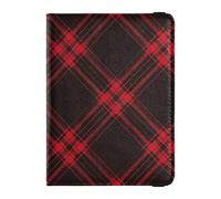 Portafoglio da viaggio in pelle con motivo scozzese nero e rosso, porta passaporto, sicuro e nascosto, per viaggi d'affari da uomo