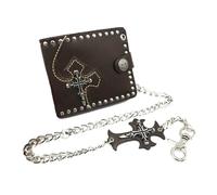 Portafoglio Di Cuoio Da Uomo Design Roccioso Per Motociclisti Corti, Catena Antifurto, Trifolda PU Fatta A Mano Uso Quotidiano in Stile Vintage,Marrone