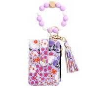 Portafoglio di fiori - Portafoglio floreale da donna, borsa d'identità, portacarte a fiori portafoglio in con cinturino in perle in silicone, portafoglio per braccialetto, Lavanda, Se