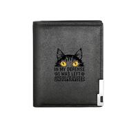 Portafoglio di qualità Occhi di gatto nero Nella mia difesa sono stato lasciato senza supervisione Business Mens Casual Elegante Semplice Pratico Elegante Elegante Printi Regali di Halloween e Natale
