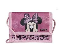 Portafoglio Disney Minnie Mouse ragazza - Personalizzato con nome - Portafoglio da appendere per bambini, Pink Leo., 13 cm x 9.5 cm, Classico