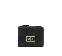 Armani Exchange Jodie, Sustainable, Gold Metal Logo, Portafoglio Bi-Fold da Donna, Nero, Taglia Unica