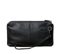 portafoglio donna piccolo Uomo for il tempo libero in pelle con borsa lunga, morbida, cerniera a mano, strato porta soldi, for carte di credito in vacchetta, for cellulare(Black (large))