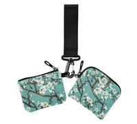 Portafoglio doppio da donna con fiori di mandorlo blu, porta biglietti da visita, portamonete di dimensioni compatte, con tasca portamonete con cerniera, per uso quotidiano, 2 pezzi, Fiori di mandorlo