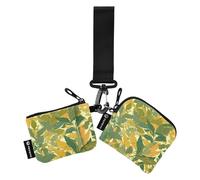 Portafoglio doppio da donna con motivo a foglie verdi gialle e stampate, piccole custodie per carte di credito staccabili, con portachiavi, per uomo, confezione da 2, verde giallo foglie Pattern