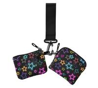 Portafoglio doppio da donna con stelle lampeggianti colorate al neon porta biglietti da visita, piccolo portamonete portatile con cerniera con tasca con cerniera per uso quotidiano, confezione da 2