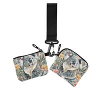 Portafoglio doppio da donna in stile bohémien, con fiori e fiori e koala, porta biglietti da visita, portachiavi alla moda, con tasca con cerniera, per uso quotidiano, confezione da 2, stile boho