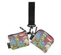 Portafoglio doppio da donna per carte di lavoro, piccolo portamonete portatile con tasca con cerniera per signore e ragazze, 2 pezzi, mostro di Halloween felice per tutti i santi, 10,5 cm (L) x 8,9 cm