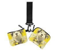 Portafoglio doppio da polso giallo con cane siberiano husky siberiano da donna, grande capacità, con tasca con cerniera per donna, 2 pezzi, divertente cane Siberian Husky giallo, 1 size, Casual