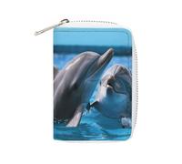 Portafoglio, due delfini nell'acqua stampato portafoglio, portafoglio da viaggio di grande capacità, portafoglio da viaggio da donna, portafoglio per adulti, bianco, 16 x 11,5 cm, moderno
