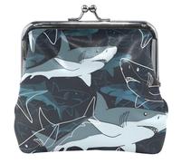 Portafoglio floreale da donna in pelle con chiusura a bacio feroce squalo blu navy, Marina di squalo feroce, UNITALLA Marina di squalo feroce, UNITALLA Classic, Marina di Squalo Feroce, Taglia unica