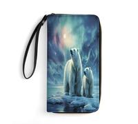 Portafoglio grande novità Polar Bears Northern Lights_ stampa portafoglio lungo con cerniera portafoglio in pelle adatto sia per uomini che per donne, stile, 19,7 x 10,5 cm