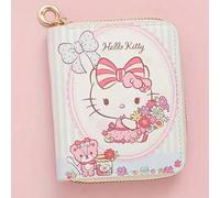 Portafoglio Hello Kitty di Sanrio, borsellino quadrato con cerniera, porta carte e portachiavi, accessorio di moda compatto per l'uso quotidiano B,A,C,H,I,D,E,F,GAnimale,FumettoPoliuretano