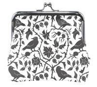 Portafoglio in pelle bianca con motivo floreale scuro per le donne, bella chiusura con fibbia per baciare, portafoglio piccolo, Dark Floral Crow White, UNITALLA Dark Floral Crow White, UNITALLA