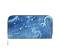 Portafoglio in pelle blu con note musicali per donne e ragazze, con cerniera intorno al porta carte di credito lungo portafoglio in PU borsa da viaggio impermeabile