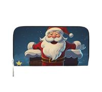 Portafoglio in pelle con Babbo Natale nel camino per donne e ragazze, porta carte di credito con cerniera lungo portafoglio in poliuretano borsa da viaggio impermeabile