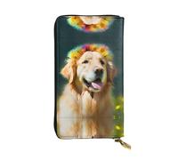 Portafoglio in pelle con cane Golden Retriever: design completamente stampato, ecopelle resistente, cerniera in metallo, scomparti multipli per carte e tasca per contanti, perfetto per uomini o donne