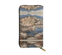 Portafoglio in pelle con cerniera a contrasto mediterraneo, 19,1 x 10,4 cm, pochette lunga più scomparti e grande capacità, un buon regalo per gli amici