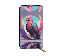 Portafoglio in pelle con cerniera Condor con piume al neon, 19,1 x 10,4 cm, con scomparti multipli e grande capacità, un buon regalo per gli amici