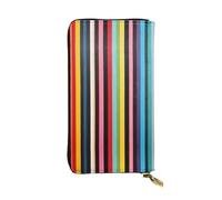 Portafoglio in pelle con cerniera dalle linee colorate strette, 19,1 x 10,4 cm, pochette lunga più scomparti e grande capacità, un buon regalo per gli amici