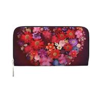 Portafoglio in pelle con decorazione floreale a forma di cuore per donne e ragazze, con cerniera intorno al porta carte di credito lungo portafoglio in PU borsa da viaggio impermeabile