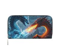 Portafoglio in pelle con drago di ghiaccio e drago di fuoco per donne e ragazze, porta carte di credito con cerniera lungo portafoglio in PU borsa da viaggio impermeabile