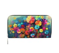 Portafoglio in pelle con fiori colorati in stile astratto per donne e ragazze, con cerniera intorno al porta carte di credito lungo portafoglio in PU borsa da viaggio impermeabile