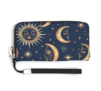 Portafoglio in pelle con luna sole stelle cielo notturno moda borsa lunga con cinturino da polso per uomo donna, Stile:, 20.0*10.5cm