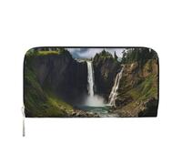 Portafoglio in pelle con montagna e cascata per donne e ragazze, con cerniera intorno al porta carte di credito lungo portafoglio in PU borsa da viaggio impermeabile