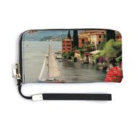 Portafoglio in pelle con paesaggio del Lago di Como Italia alla moda borsa lunga con cinturino da polso per uomo donna, Stile:, 20.0*10.5cm