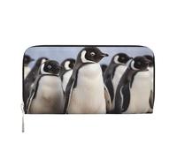 Portafoglio in pelle con pinguini giovani con neve per donne e ragazze, porta carte di credito con zip intorno al porta carte di credito lungo portafoglio pochette borsa da viaggio impermeabile