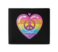 Portafoglio in pelle con simbolo della pace arcobaleno e cuore con bandiera gay orgogliosa per viaggi d'affari, Stile:, Taglia unica