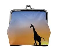 Portafoglio in pelle con stampa giraffe al tramonto con chiusura a bacio portamonete da donna tasca per soldi con telaio in ferro compatto portafoglio portatile