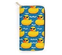 Portafoglio in pelle con tasche per documenti e multi-slot, occhiali da sole alla moda, divertente paperella di gomma gialla blu navy, facile da trasportare, design pieghevole, borsa portatile per via