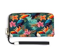 Portafoglio in pelle con uccellini tropicali tucani alla moda, con cinturino da polso, per uomo e donna, Stile:, 20.0*10.5cm