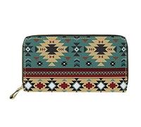 Portafoglio in pelle da donna con stampa nativa della tribù azteca del sud-ovest Portafoglio sottile con zip intorno, custodia per carte di blocco RFID Borsa per organizer per denaro per telefono