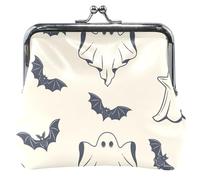 portafoglio in pelle da donna fantasia pipistrelli fantasmi carino, divertente e carino, con serratura bacio per ragazze, portafoglio per cambio di carte, simpatici pipistrelli fantasmi, carini