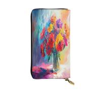 Portafoglio in pelle di alta qualità con bouquet colorato dipinto a olio con cerniera in metallo, tasche multiple per carte di credito, regalo ideale per lei o lui