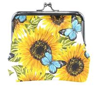 Portafoglio in pelle di animale per le donne, bella chiusura floreale bacio, girasoli farfalle, portafoglio bianco, fiori girasoli farfalle bianche, UNITALLA Classic, fiori girasoli farfalle bianche