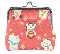 Portafoglio in pelle floreale per donne e ragazze, con chiusura a bacio e gatti fortunati, borsa cambio rosso, Lucky Cats Red, UNITALLA Classic, Lucky Cats Red, UNITALLA Classic, Lucky Cats Red