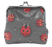 Portafoglio in pelle grigia con coccinelle rosse, da donna, con fibbia e chiusura a bacio, piccolo cambiamento, per ragazze, Chic Red coccinelle Grigio, Unitalla, Chic Red Coccinelle Grigio, Unitalla