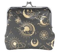 Portafoglio in pelle nera con stella del sole donna bella e bella chiusura a bacio, piccolo cambiamento, portafoglio monete, Retro Sun Star Black, UNITALLA Retro Sun Star Black, UNITALLA Classic