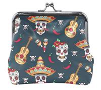 Portafoglio in pelle nera con teschio festivo per donne e ragazze, borsa per il cambio con fibbia, Festive Skull Black, UNITALLA Classic, Festive Skull Black, UNITALLA Classic, Festive Skull Black