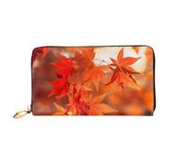 Portafoglio in pelle per donne uomini portafoglio bifold ultra sottile porta carte di credito foglie d'acero al sole pochette da donna, nero, taglia unica, Nero , Taglia unica