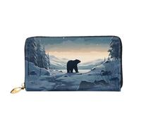 Portafoglio in pelle per donne uomini portafoglio bifold ultra sottile porta carte di credito orso polare sulla neve pochette da donna, nero, taglia unica, Nero , Taglia unica
