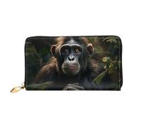 Portafoglio in pelle per donne uomini portafoglio bifold ultra sottile porta carte di credito scimmia nella giungla pochette da donna, nero, taglia unica, Nero , Taglia unica