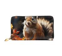 Portafoglio in pelle per donne uomini portafoglio bifold ultra sottile porta carte di credito scoiattolo nel bosco pochette da donna, nero, taglia unica, Nero , Taglia unica