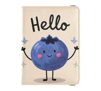 Portafoglio in pelle per passaporto e carte di vaccino, organizer per documenti di viaggio, con blocco RFID, per donne e uomini, impermeabile, Ciao Cartoon carino blu mirtillo, 1 size, moderno