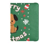 Portafoglio in pelle per passaporto e carte di vaccino, per documenti di viaggio, organizer per passaporto, custodia a portafoglio per uomini e donne, impermeabile, Buon Natale cartone animato cane, 1